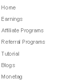 Text Box: Home 
Earnings 
Affiliate Programs
Referral Programs
Tutorial
Blogs
Monetag